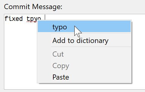 SmartGit's built-in spell checker for Git commit messages with multi-language dictionary support