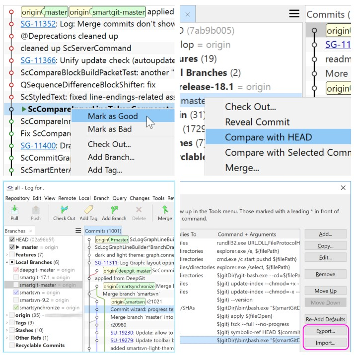 SmartGit 18.1 with enhanced log visualization, built-in bisect, and improved worktree management