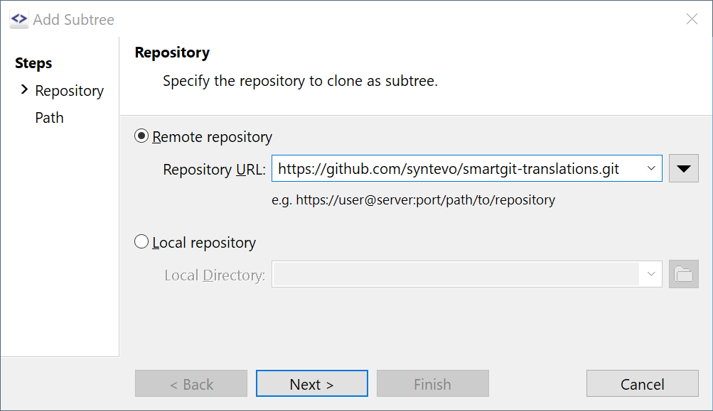 SmartGit 20.2 Git subtree support with visual indicators and Add/Merge/Split operations