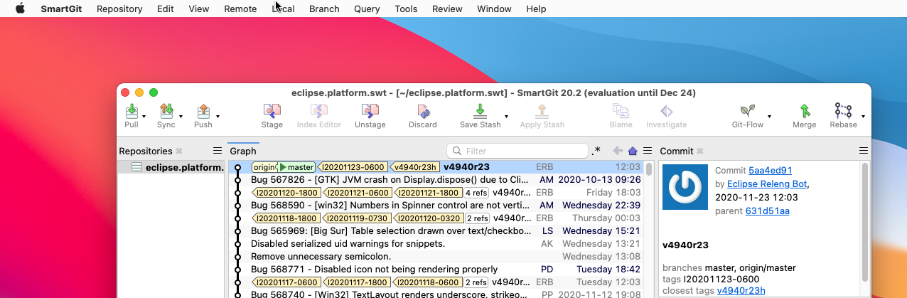 SmartGit 20.2 native macOS Big Sur compatibility with updated interface elements