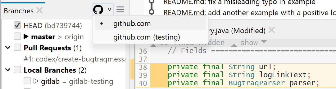 Provider configuration selector for switching between multiple GitHub accounts